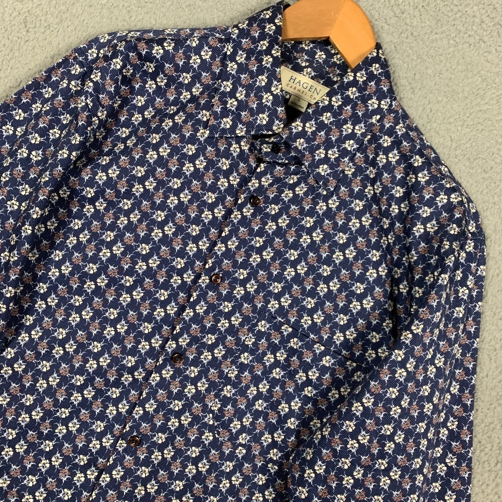 Hagen Carmel Button Up Shirt Men's Large L Navy Floral Print Long Sleeve Woven